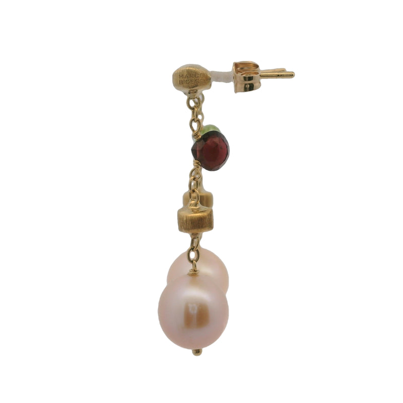 Marco Bicego Italian 18kt Yellow Gold Freshwater Pearl, Peridot, and Tourmaline Drop/Dangle Earrings