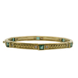 Vintage 1994 Judith Ripka 18kt Yellow Gold Green Tourmaline and Diamond Hinged Bangle 7"