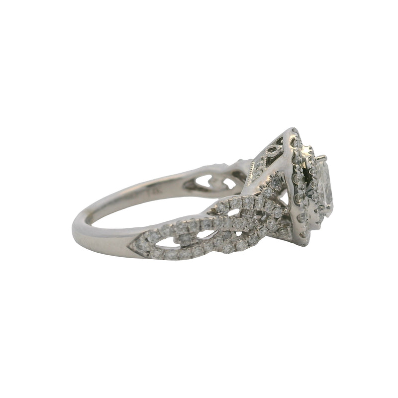 Neil Lane 14kt White Gold Pear Cut Diamond Ring with Diamond Double Halo and Braid Band Size 5