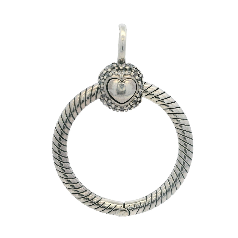 Pandora Moments Retired Sterling Silver Pave CZ Small O Ring Charm Holder Pendant