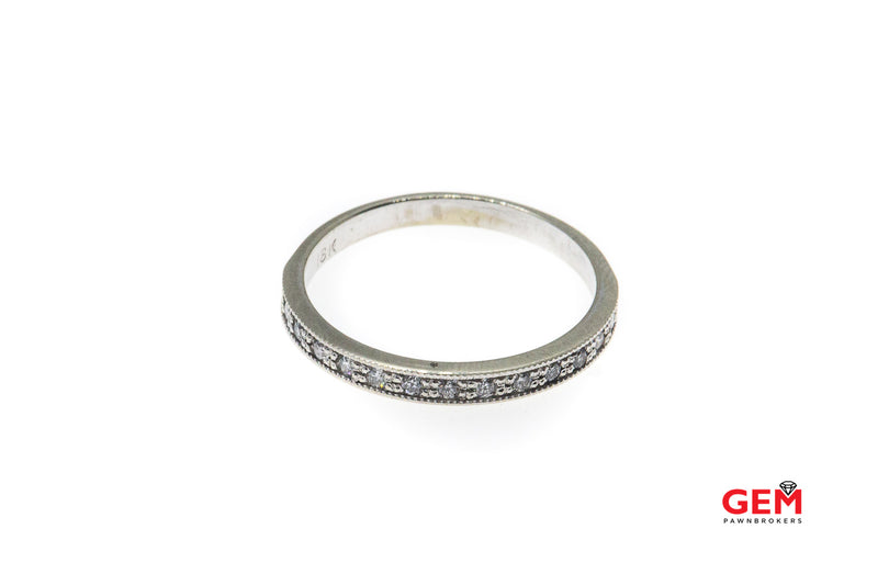 Half Eternity Diamond Pave Milgrain Accent Band 18K 750 White Gold Ring Sz 7 1/4