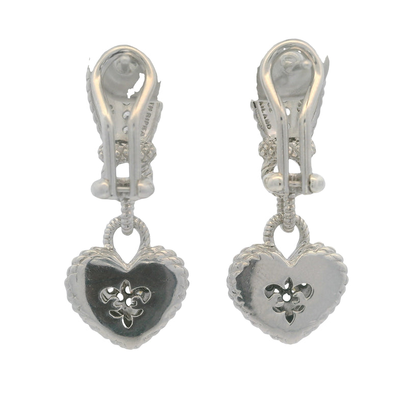 Judith Ripka Solid 925 Sterling Silver and CZ Heart Cluster Drop Dangle Omega-Back Earrings