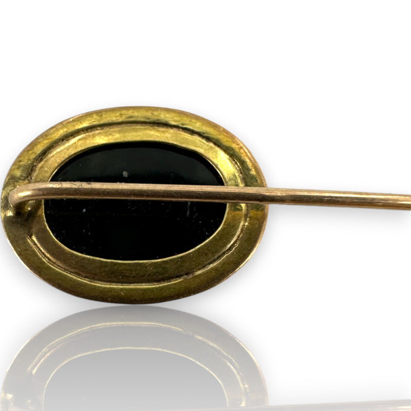 Antique Victorian 10kt Yellow Gold Black and White Onyx Cameo Stick Lapel Pin