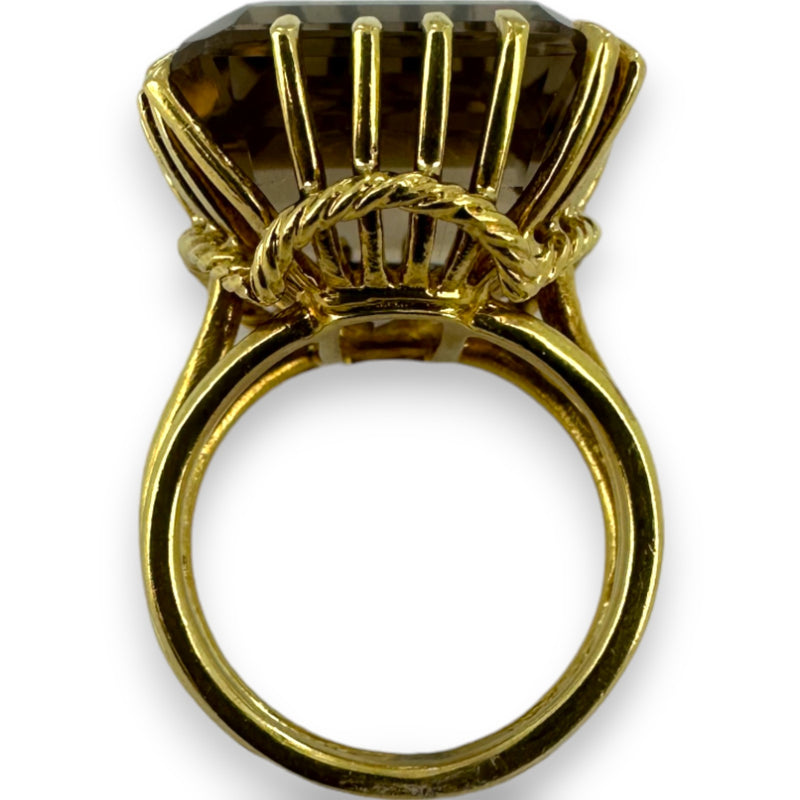 Vintage 1960s Corletto Smokey Topaz Cocktail Ring with Rope Detail Size 5 Made in Italy
