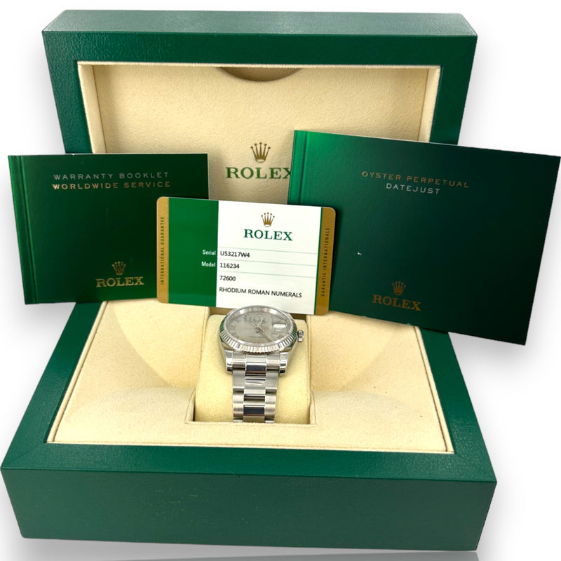 Rolex Datejust 36mm Rhodium Roman Dial 2017 Box Papers Stainless Watch