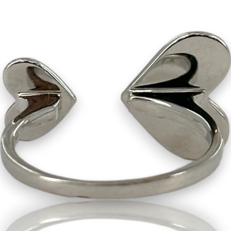 Micro Pave Natural Diamond Double Hearts Wrap Ring Size 6.5 14kt Solid White Gold