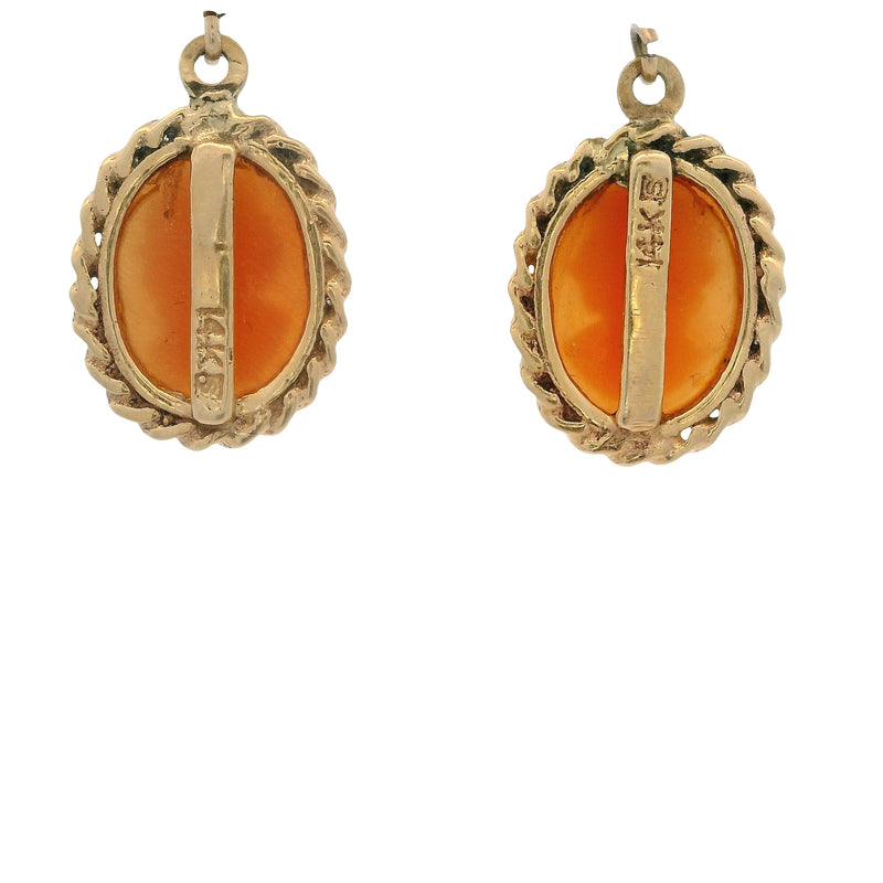 Vintage Solid 14kt Yellow Gold and Conch Shell Small Cameo Stud Earrings