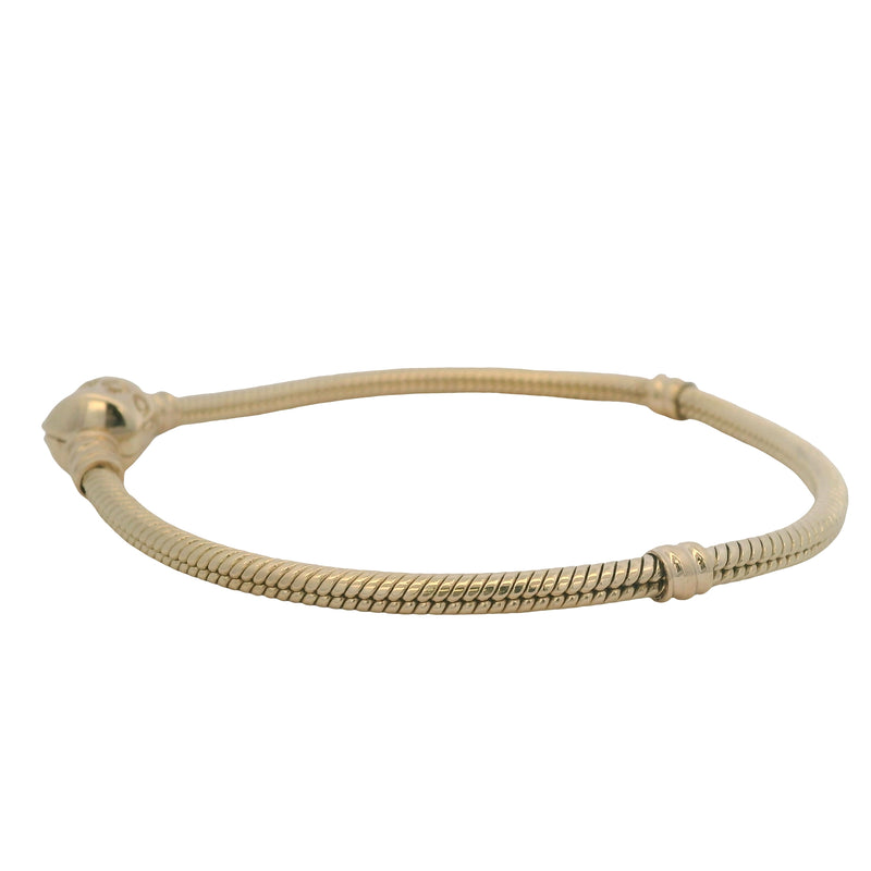 Pandora Solid 14kt Yellow Gold Snake Charm Bracelet With Stoppers and Cylinder Clasp 7.5"