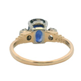 Antique c1930 Solid 14kt White & 18kt Yellow Gold Natural/Lab Sapphire Doublet and Diamond 3-Stone Ring Size 5