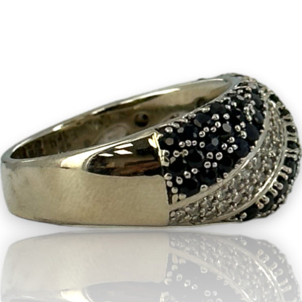 EFFY 14kt White Gold Black Sapphire and White Diamond Twist Statement Ring Size 7