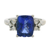 Solid 900 Platinum 2.64ct Tanzanite Solitaire Ring with 6 Accent Diamonds Size 9