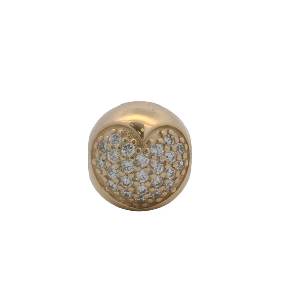 Charm Pandora retirado con clip de corazón pavé de circonitas cúbicas y oro amarillo sólido de 14 kt