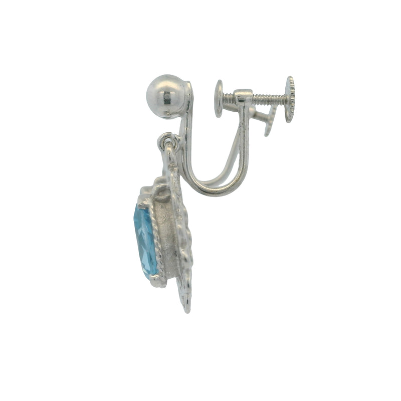 Solid 14kt White Gold Screw-Back Unpierced Drop/Dangle Earrings with Pear Blue Topaz