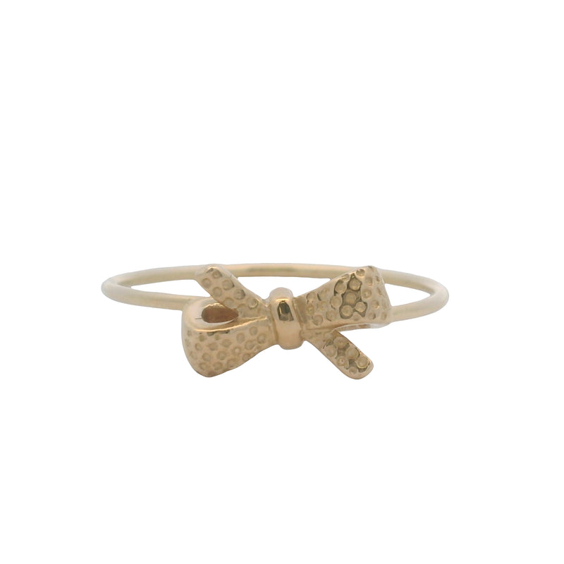 Solid 14kt Yellow Gold Dainty Thin Dotted Bow Ring Size 7