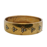 Antique Victorian Solid 18kt Yellow Gold and Freshwater Seed Pearl Hinged Bangle Bracelet