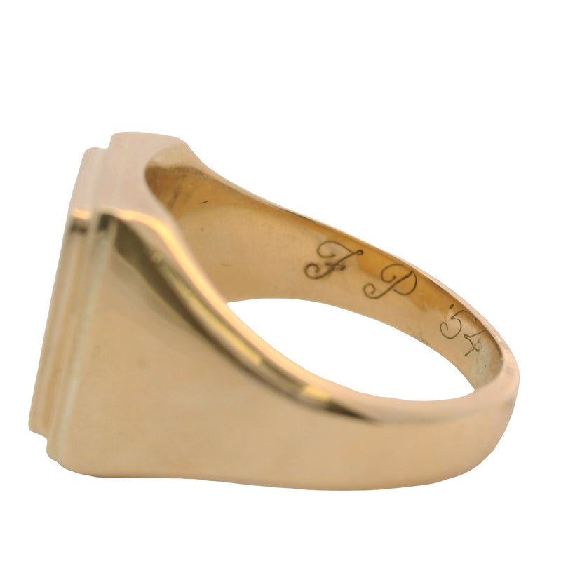 Vintage 1954 Solid 10kt Yellow Gold Ship Sailing "By Faith And Courage" Signet Ring Size 6
