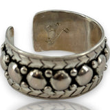 Yelli Jewels Handmade Moroccan 925 Sterling Silver Double Studs Adjustable 9.8mm Band Ring with Hand-Chiseled Details