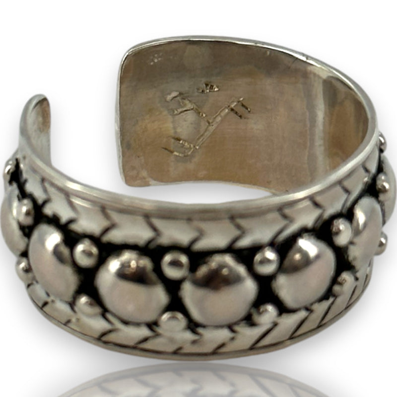 Yelli Jewels Handmade Moroccan 925 Sterling Silver Double Studs Adjustable 9.8mm Band Ring with Hand-Chiseled Details