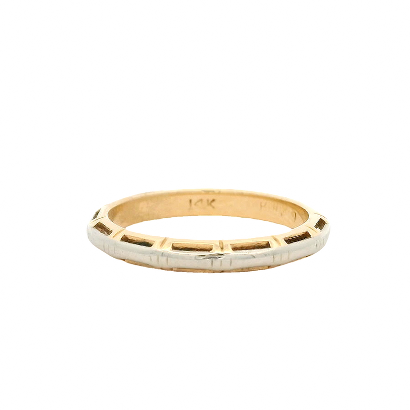 Vintage 2-Tone 14kt White and Yellow Gold Geometric Stackable Band Ring Size 6.5