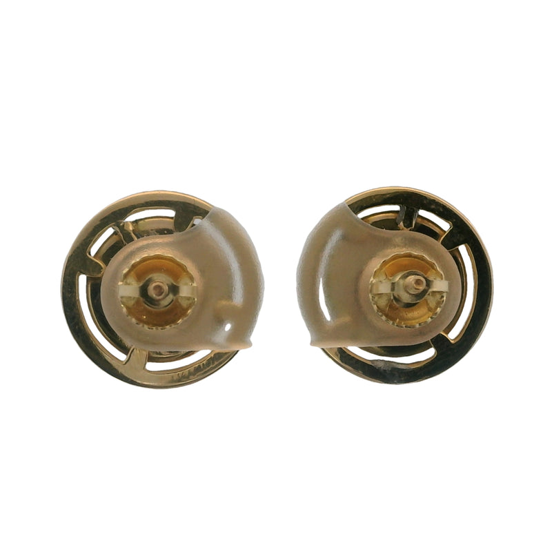 Antique Converted Cufflink 14kt Yellow Gold Essex Painted Glass Horse Pierced Screw-Back Stud Earrings