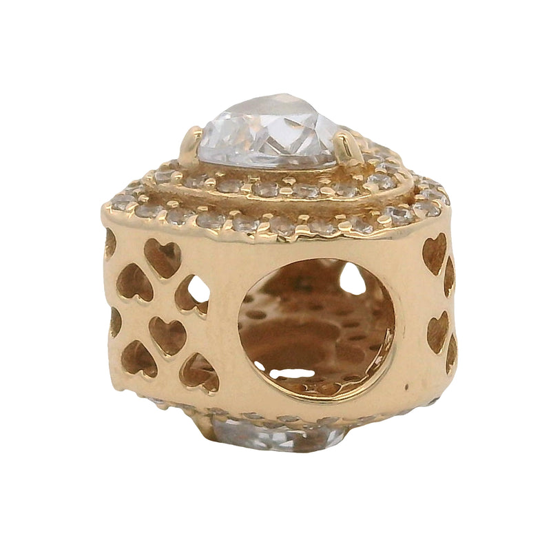 Pandora Retired Solid 14kt Yellow Gold and CZ Leveled Hearts Halo Slider Bracelet Charm