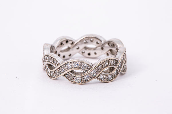 Cubic Zirconia Pave Infinity Twisted Eternity Band 925 Sterling Silver Ring Size 5 3/4