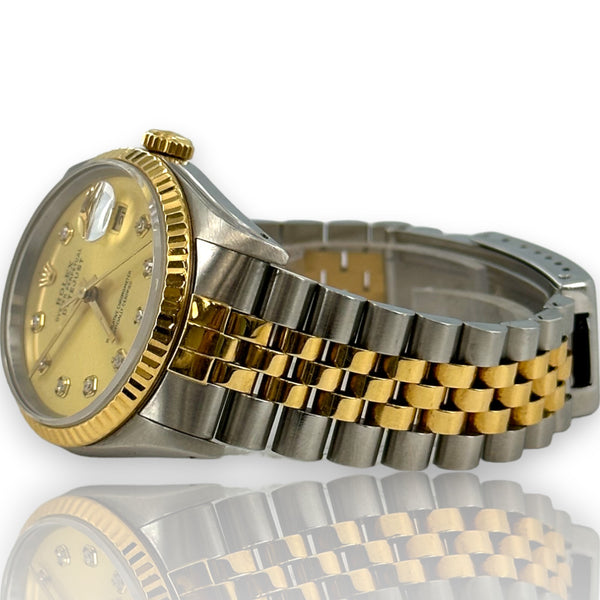 Rolex Datejust 16233 Champagne Diamond Dial 36mm 1991 Steel & Gold Watch