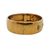 Antique Victorian Solid 18kt Yellow Gold and Freshwater Seed Pearl Hinged Bangle Bracelet
