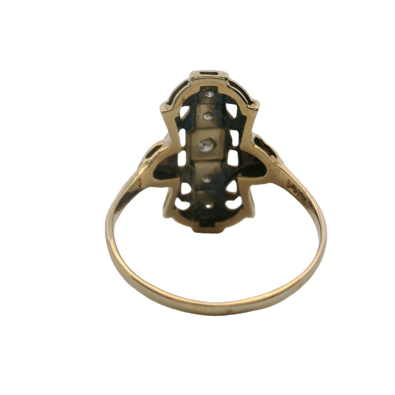 Vintage 1930-40s Late Deco 14kt Yellow Gold Geometric Diamond Dinner Ring Size 8.5