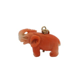 Vintage 14kt Yellow Gold and Pink and White Coral Carved Detailed Elephant Pendant