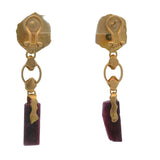 Vintage 1980s Frederica Rettore Solid 18kt Yellow Gold Italian Ruby Rough Dangle/Drop Omegaback Earrings