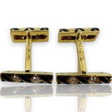 Vintage 1980s Tiffany & CO Solid 18kt Yellow Gold 21.8g Toggle-Back Cufflinks with Diamonds and Black Enamel