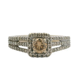 LeVian 14kt White Gold 0.68ctw Cognac White Diamond Solitaire Halo Ring Size 7
