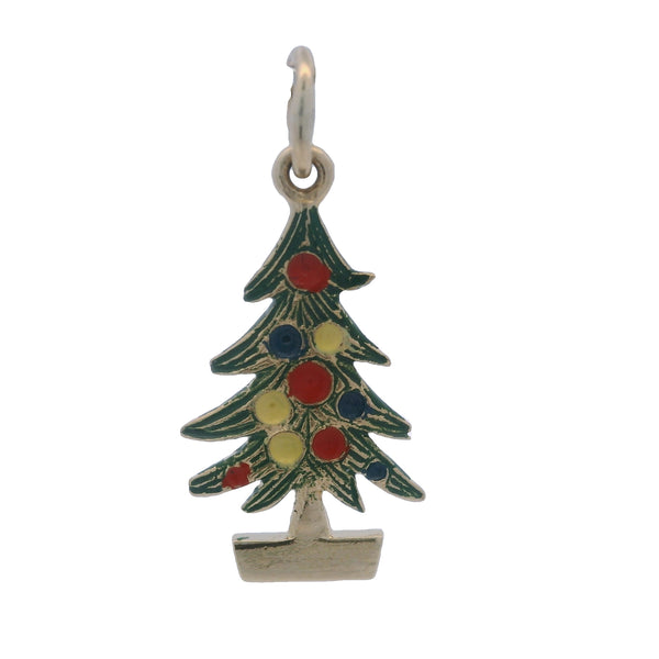 Vintage Solid 14kt Yellow Gold and Colorful Enamel Christmas Tree Charm