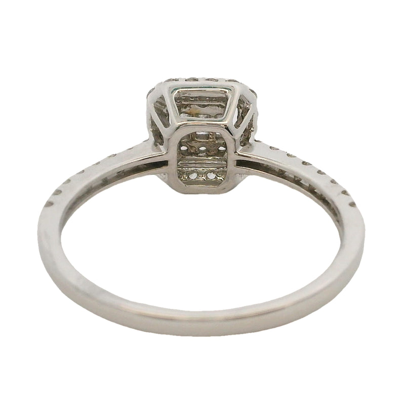 18kt White Gold and Round and Baguette Diamond Cluster Halo Ring Size 6.75
