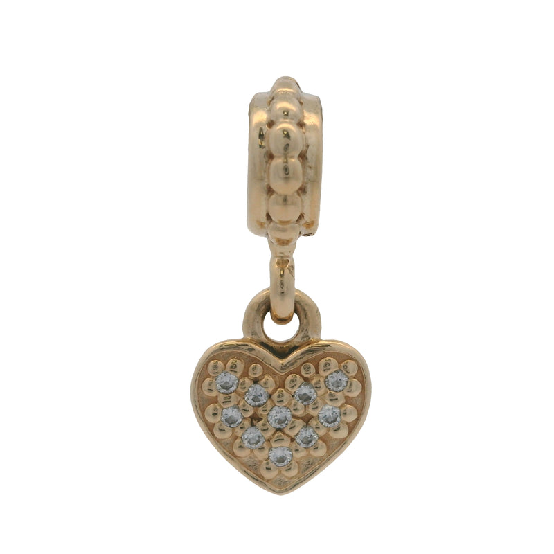 Pandora Retired Solid 14kt Yellow Gold and Diamond Pave Brilliant Heart Dangle Charm (2)