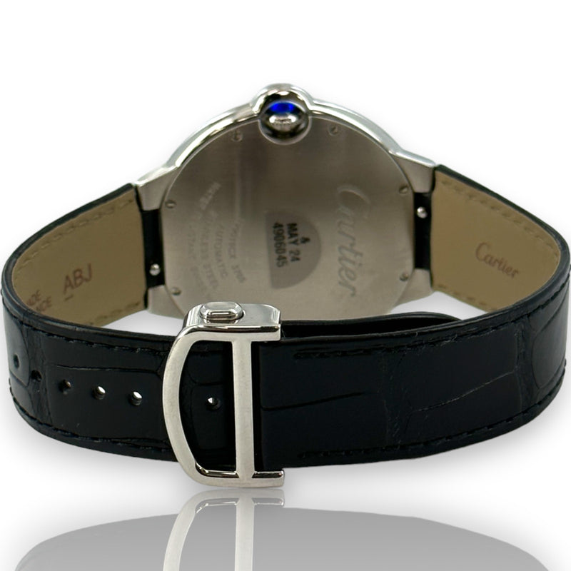 Cartier 3765 Ballon Bleu Date 42mm WSBB0049 Steel Leather Watch B&P
