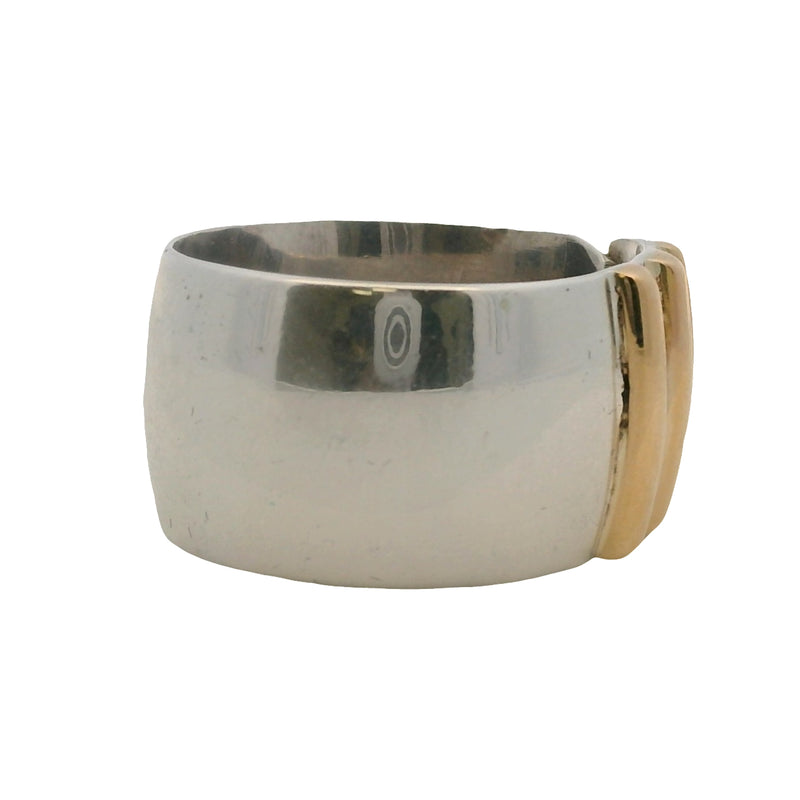 Lilly Barrack 925 Sterling Silver and 14kt Yellow Gold 12.5mm Cigar Band Ring Size 8.5