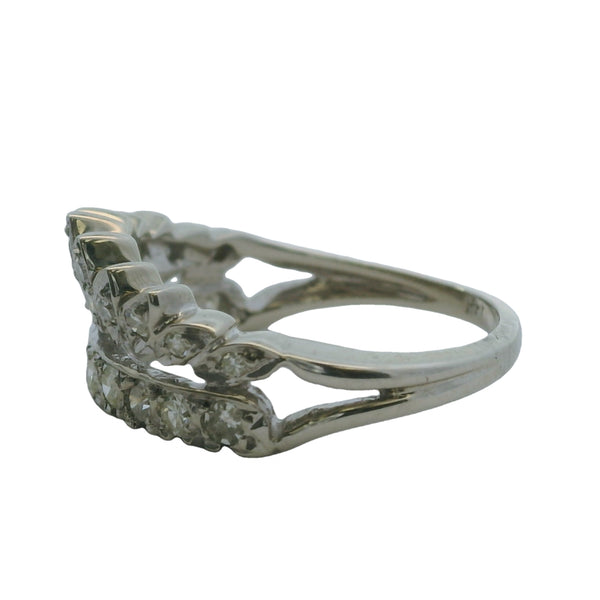 Vintage 1940-50s 14kt White Gold and Diamond Crown Stackable Wedding Band Ring Size 6.5