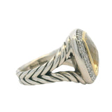David Yurman 925 Sterling and 18k Gold Citrine Diamond 15mm Albion Ring Size 4