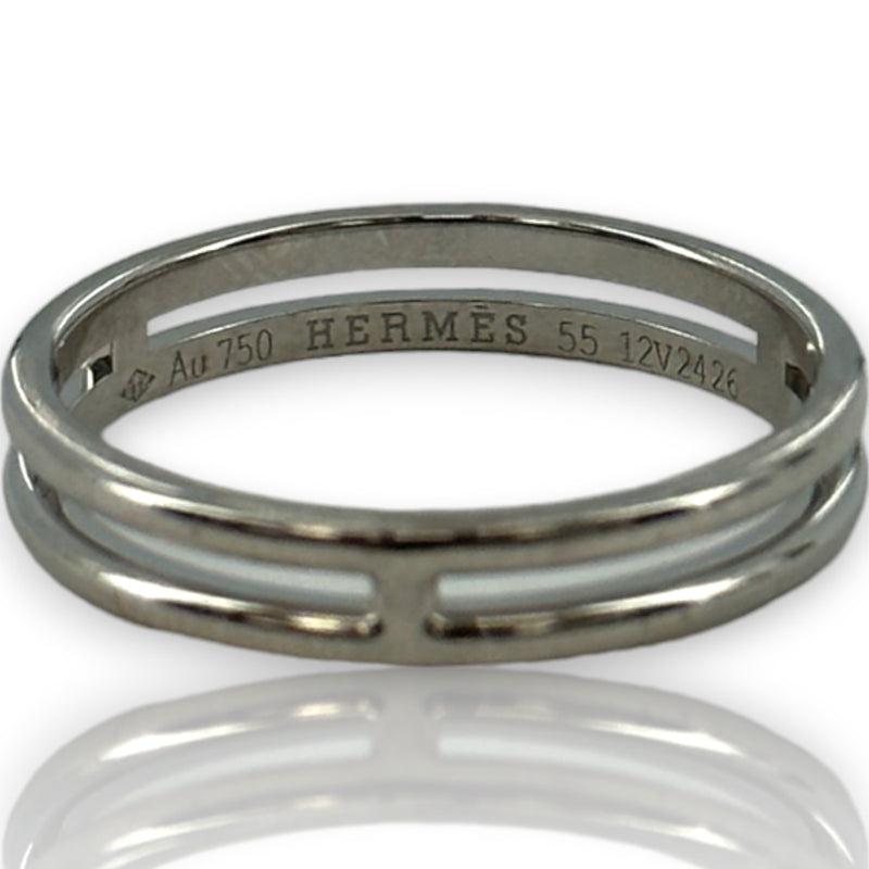 HERMES 18kt White Gold 3.6mm Ariane Wedding Band Size 7 Ring
