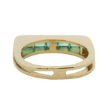 Vintage 1960-80s Solid 18kt Yellow Gold and Tension Set Emerald Row Cocktail Ring Size 7.5