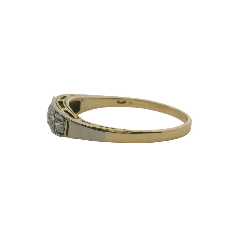 Antique Late 1800s Victorian 14kt Yellow Gold and Old Mine Cut Diamond 4-Stone Ring Size 8