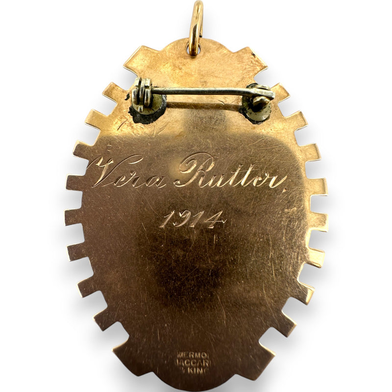 Edwardian Era 1914 Solid 14kt Rose Gold HOPE Medal Pendant/Brooch To Vera Rutter From Centralia High School