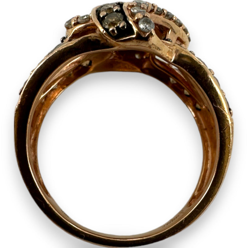 Kay Jewelers 10kt Rose Gold LeVian-style Brown and White Diamonds Crossover Statement Ring Size 6.75