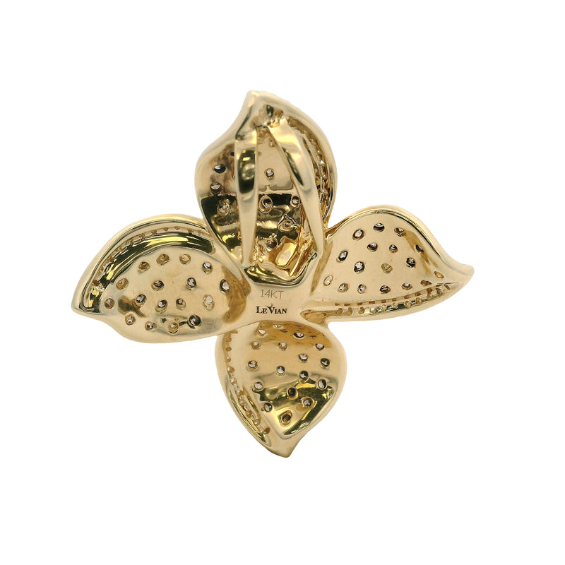 LeVian Chocolatier Solid 14kt Yellow Gold and White and Brown Diamonds 2.35ctw Flower Necklace Pendant