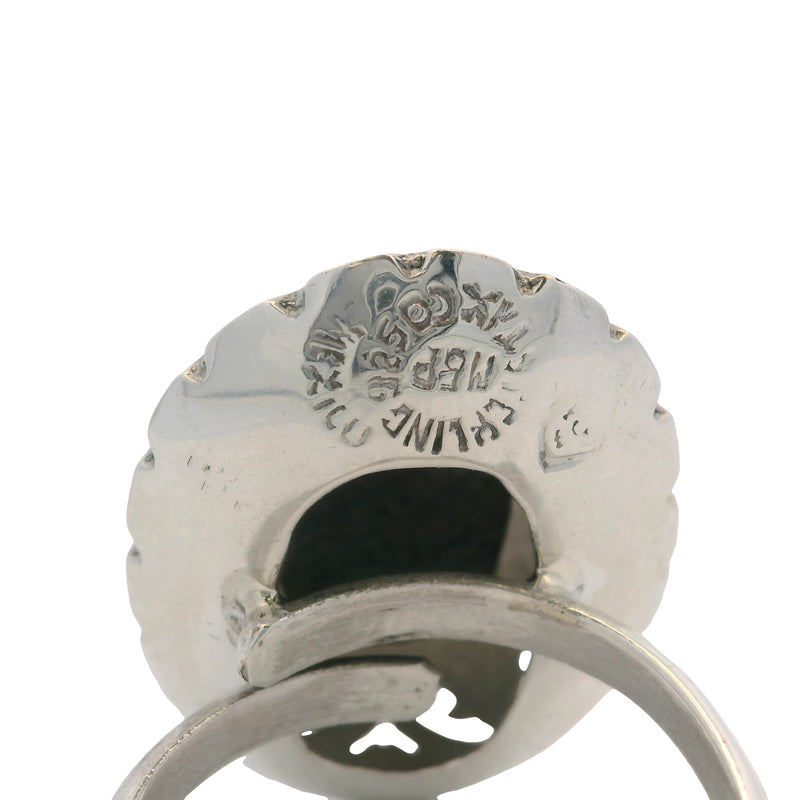 Mexican 925 Sterling Silver Handmade Large Labradorite Cabochon Adjustable Shank Ring