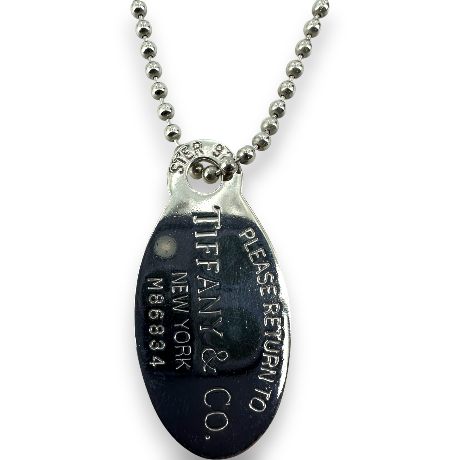 Tiffany & Co Oval Tag Return to Pendant Chain Necklace 34" GEM