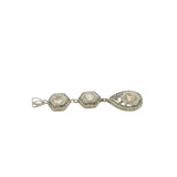 Antique 1910-20s Solid 14kt White Gold Filigree 0.65ctw Old Euro Diamond 3-Tier Drop Deco Pendant