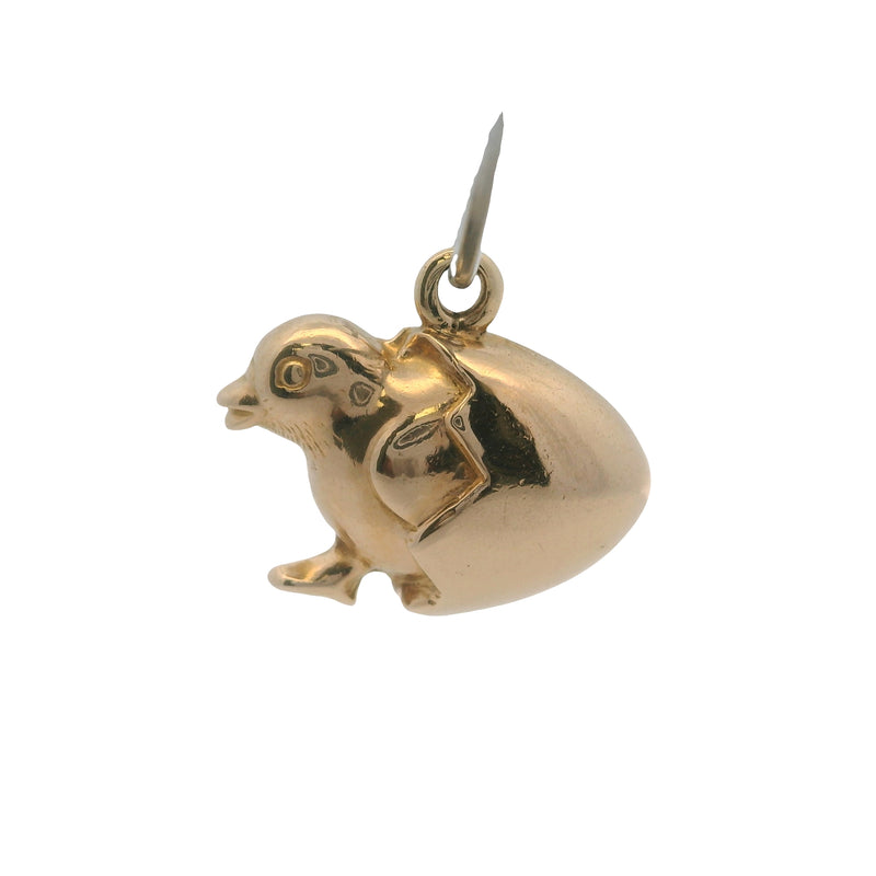 Solid 14kt Yellow Gold Cute Hatching Egg Chick Charm Pendant